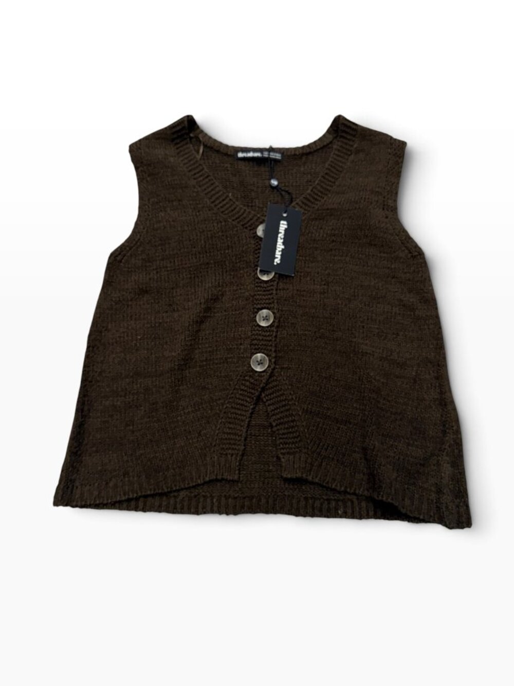 NWT Threadbare Chocolate Vest Women's Size 6 Petita Tape Yarn Waistcoat Sweater